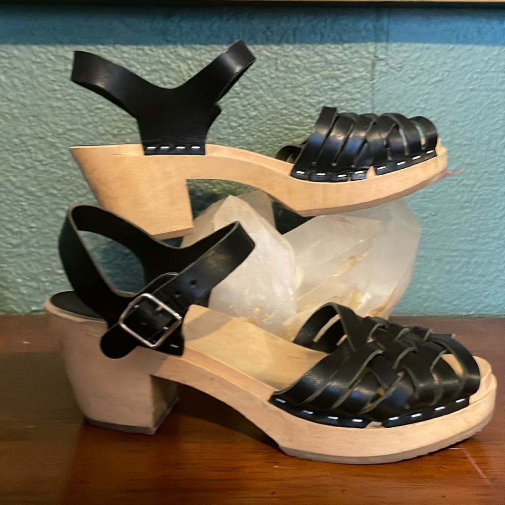 Swedish Hasbeens, size 40, 9/9.5, black leather sandals